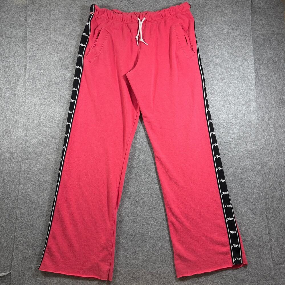 PINK Victoria's Secret Wide Leg Sweatpants Womens M Pink Logo Taping Lounge